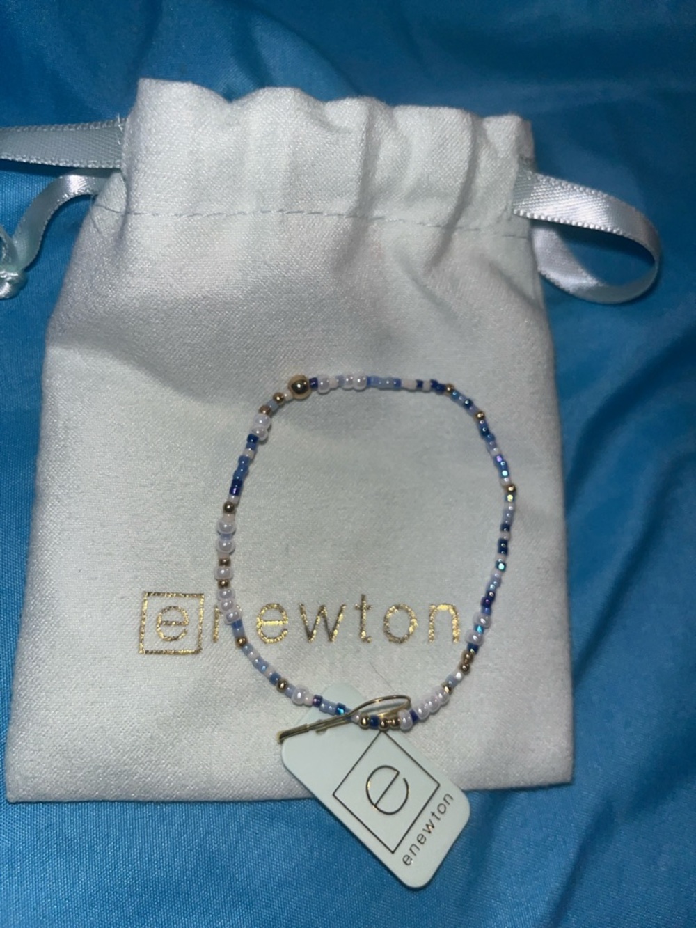 Newton Blue, Lavender & Gold Seed Bead Stretch Bracelet